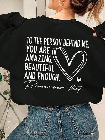 Casual Women Sweatshirt You Are Amazing Beautiful And Enough Letter Print Pullover Warm Soft Hoody Loose Crewneck Fleece Clothes
