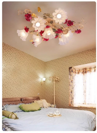 Home Decor Pastoral Retro LED Ceiling Lamp Warm Romantic Flower Chandeliers Fixtures for Living Room Bedroom Lighting Luminaire