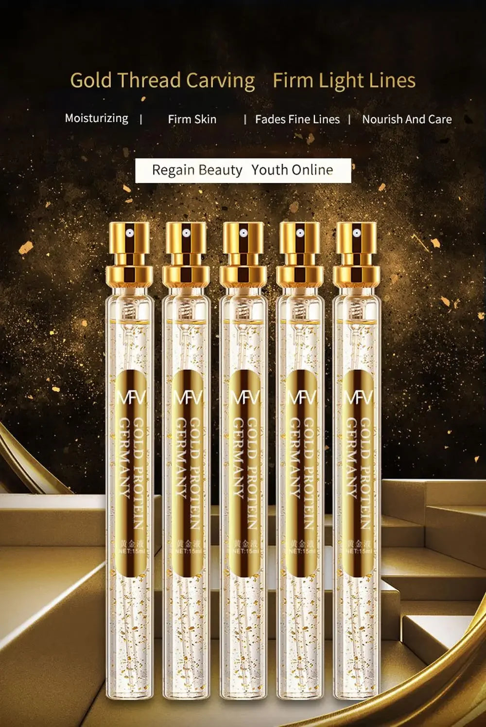 Soluble Face Lifting Threads Collagen Facial Essence Protein Peptide Gold Silk Wire Face Serum for Anti-Aging Firming Skin