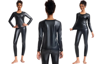 Women Stand collar Leather Long Sleeves Shirt Motorcycle Biker tops Body Shaper Waist Trainer Slim Tshirt Fashion Shapewear tops
