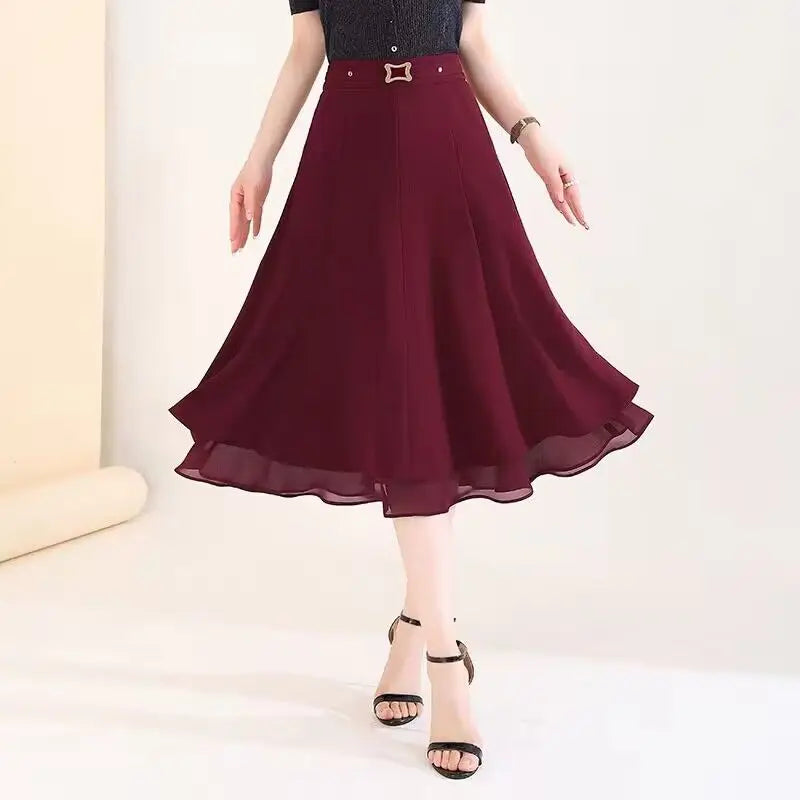 A-line Drooping Skirt for Women New High-waisted Slim Mid-length Mesh Spliced pleated Skirt Umbrella Skirt