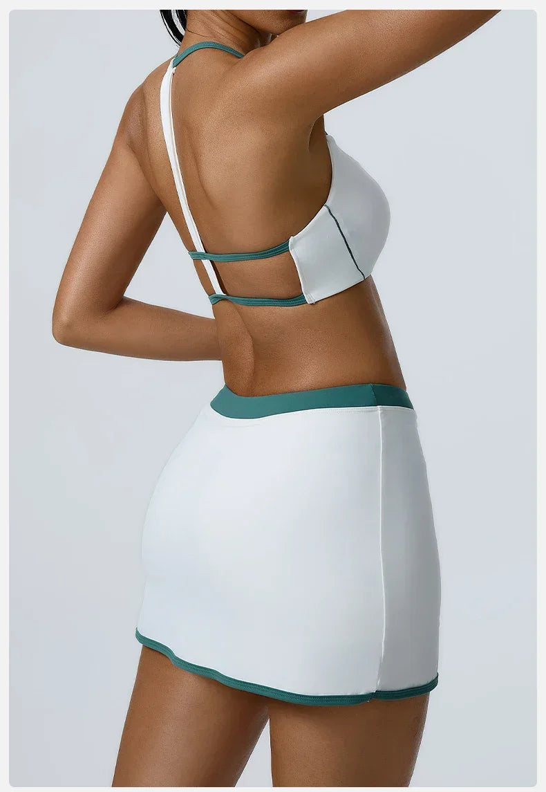 Women Yoga  Workout Set Bra and Shorts Two Piece Patchwork Open Sexy Back Elastic Fitness Sexy Yoga Outfit Sport  Women