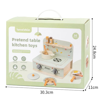 Wooden Mini Kitchen Set Toys Simulation Tableware Stove Cooking Utensils Kids Role-playing Hands-on Ability Interactive Games