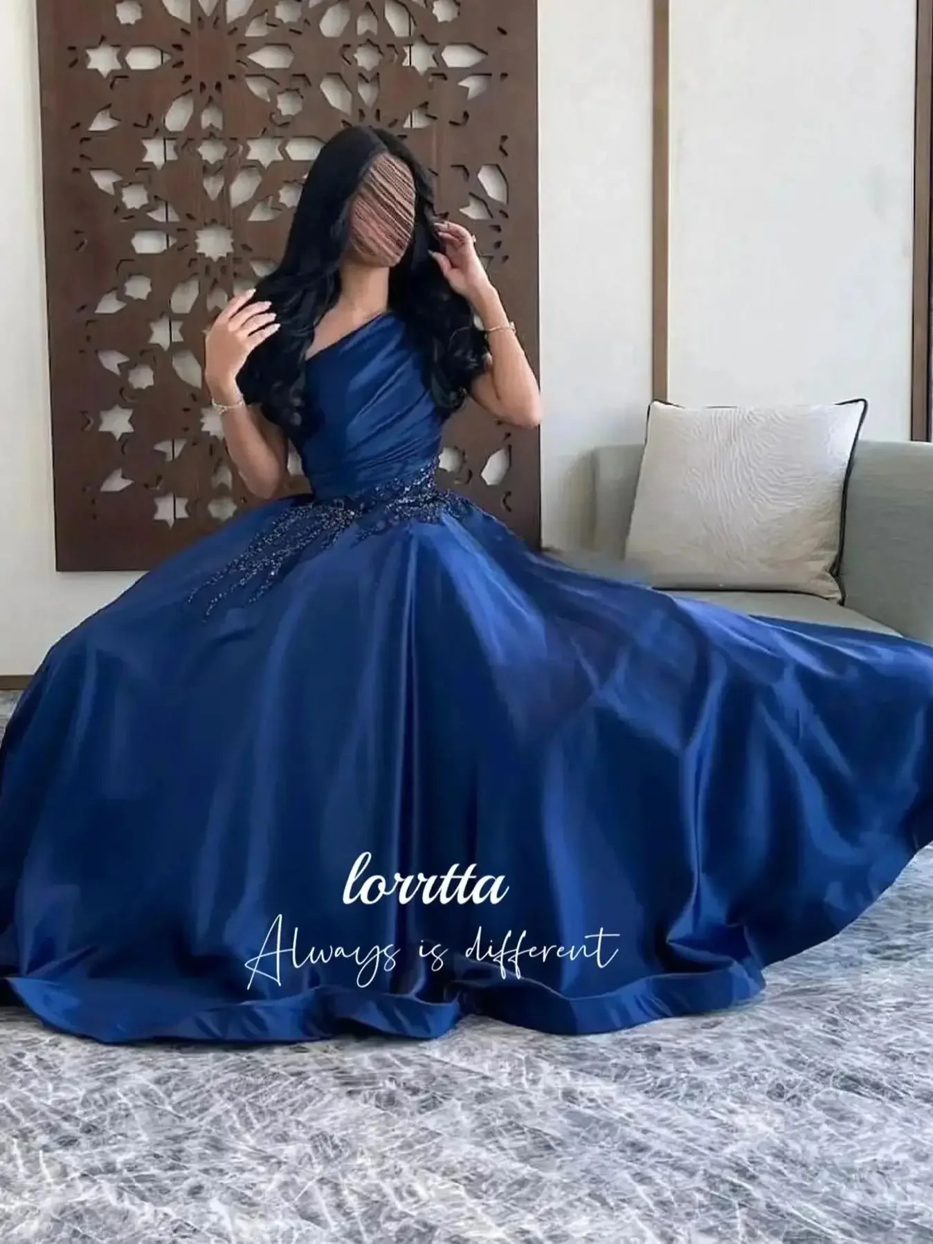 Luxury Woman Women's Evening Dress Dark Blue Satin Glitter Trim Line A Graduation Dresses Party Elegant Prom Wedding Customized