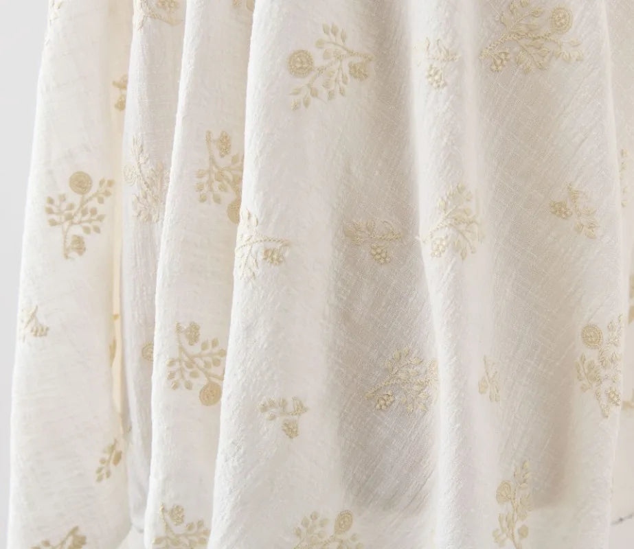 140x50cm Embroidered Slub Cotton Linen Fabric Clothing Sewing Fabric, Diy Women's Dress Forest Flower Cloth