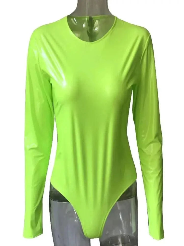 Wet Look PVC Catsuit Shiny PU Leather Long Sleeve Bodysuit Swimsuit Tights Body Teddies Sexy Clubwear Leotard Unitard Shirt Tops