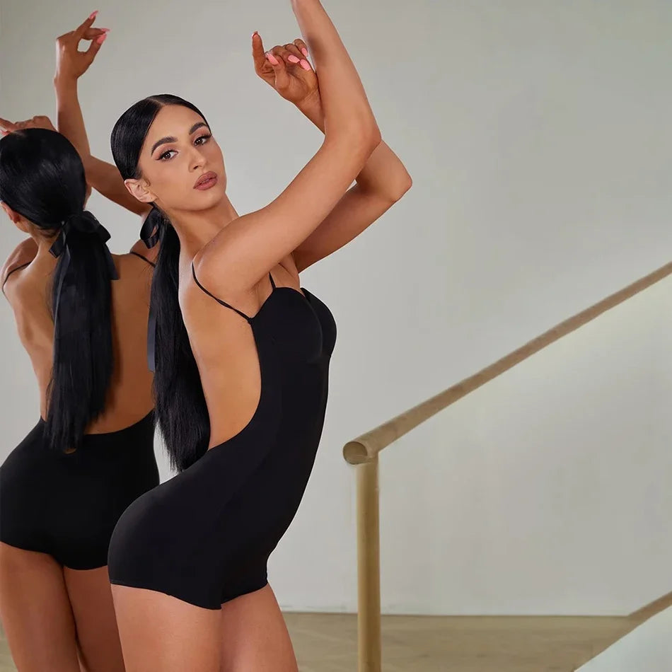 Female Latin Dance Dress Women Performance Belly Modern Dancing Dresses Striped Bare Back Design Bodysuit