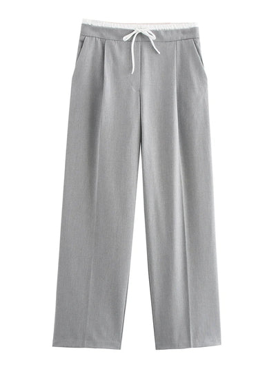 Wide Leg Pants For Women Straight Autumn Coffee Tie Up Casual Trousers Women Gray Loose Pants Ladies Black Trousers Office