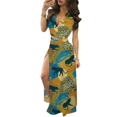 Women's 2 Piece Outfits Off Shoulder Loose Irregular Hem Top High Waist Lounge Dress Suits Casual Floral Print Sets