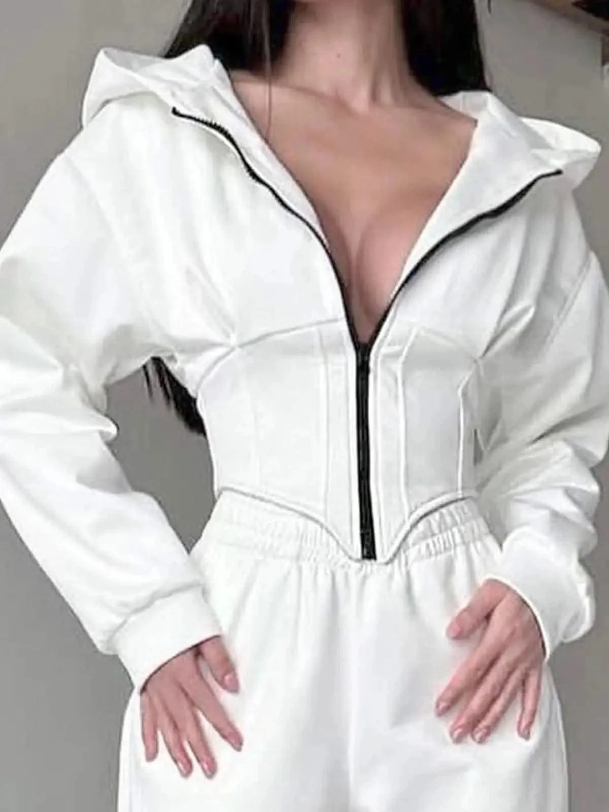 Sports leisure women's clothing hooded sweatshirt with zipper waistband Fashionable long-sleeved women's hooded sweatshirt