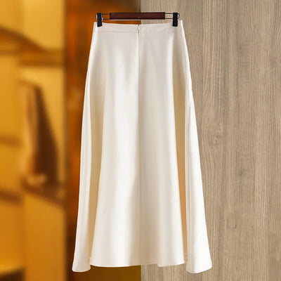 Vintage Elegant Style Lady Solid A-line High Waist Office Casual Wear Women Midi Skirt