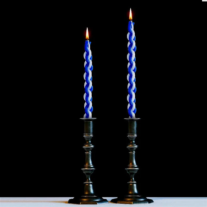 1PACK White and Blue Braided Candle Havdalah Candle Lighting Shabbat Candles Handcrafted Candles Judaica Gift