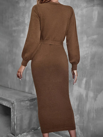 Women's Knitted Dress Autumn and Winter Casual Fashion Versatile Skirt Warm Long Skirt with Belt