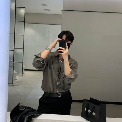 Oversized Casual Jacket Trendy Loose Shirt Men's Long-Sleeved Shirt Spring and Summer Brown TOP