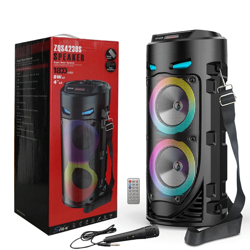 Bluetooth-Compatible Speaker Portable Speaker with Double Subwoofer Deep Bass Lights Loud Boombox Support USB/TF/AUX/FM/BT/MIC