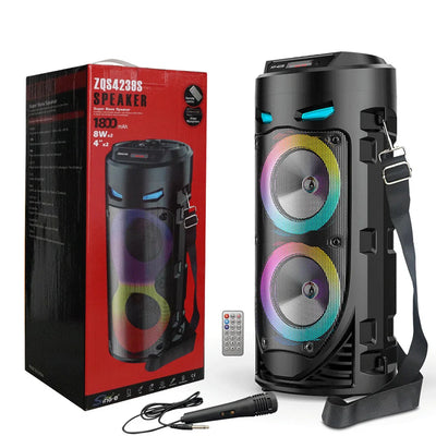 Bluetooth-Compatible Speaker Portable Speaker with Double Subwoofer Deep Bass Lights Loud Boombox Support USB/TF/AUX/FM/BT/MIC