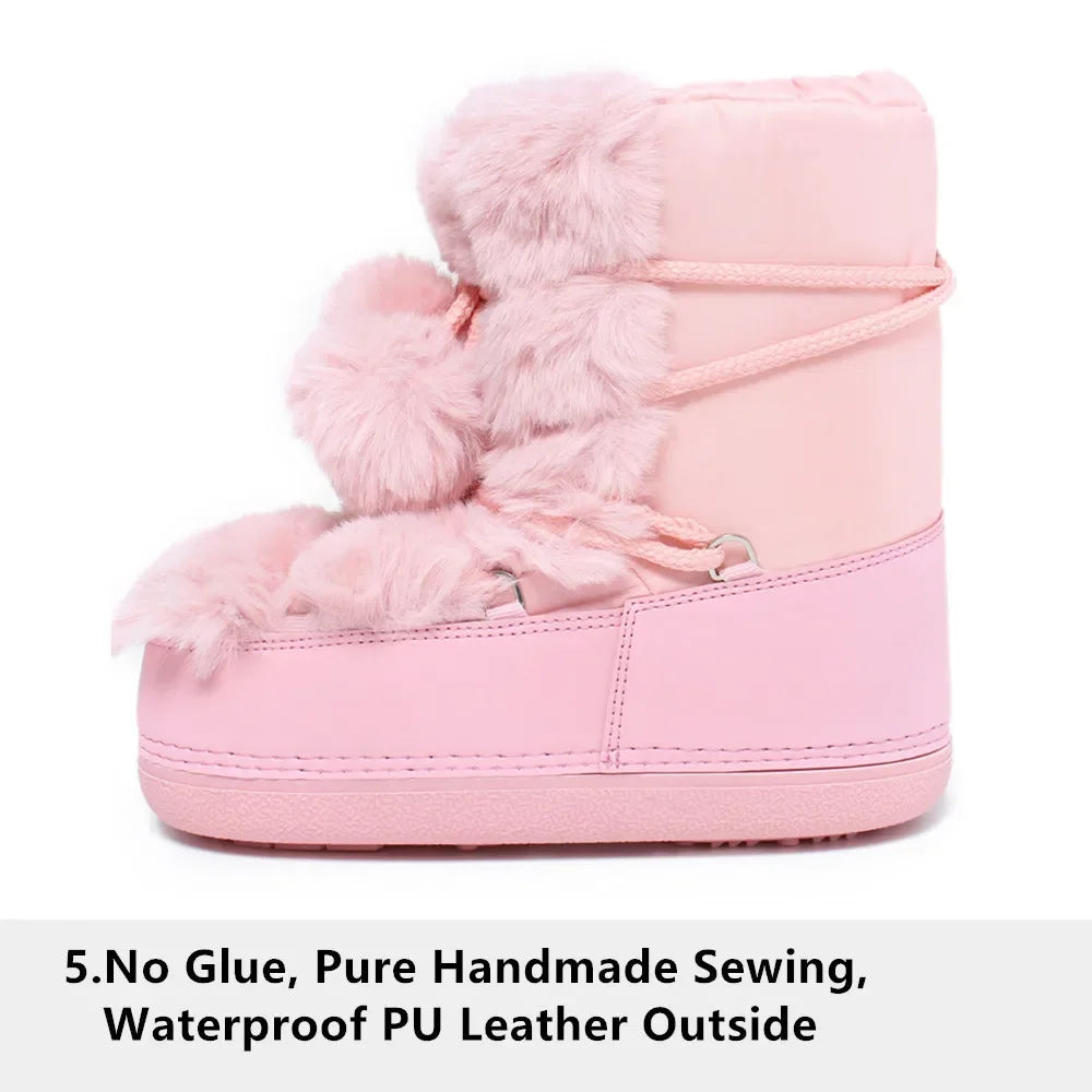 Snow Boots for Women Hairy Fuzzy Fluffy Furry Fur Boots 2025 Winter Boots for Women Waterprrof Pink Black White Fur Snow Boots