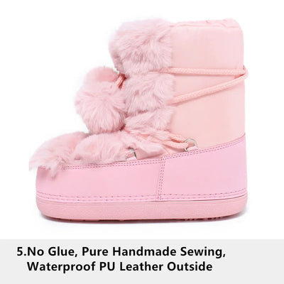 Snow Boots for Women Hairy Fuzzy Fluffy Furry Fur Boots 2025 Winter Boots for Women Waterprrof Pink Black White Fur Snow Boots