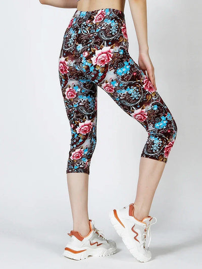 CUHAKCI New Digital Printing Leggings Women Tights Gym Mujer Summer Femme Ladies Floral Printed Push Up Capri Elastic Legging