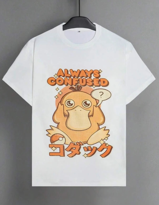 Oversized Men's Clothing Anime Print Psyduck Graphic T Shirts Cotton Women O-Neck Short Sleeved Tee Top Y2k Clothes Summer 2025