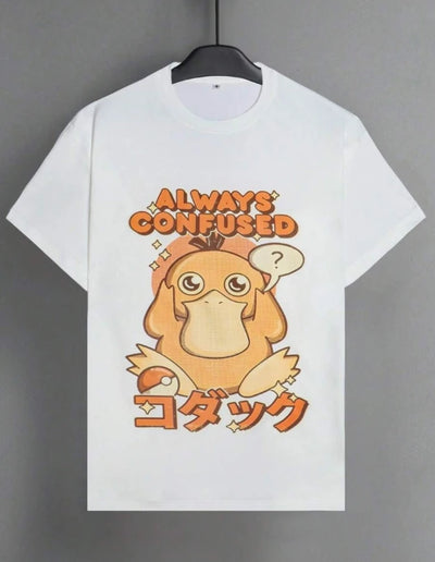 Oversized Men's Clothing Anime Print Psyduck Graphic T Shirts Cotton Women O-Neck Short Sleeved Tee Top Y2k Clothes Summer 2025