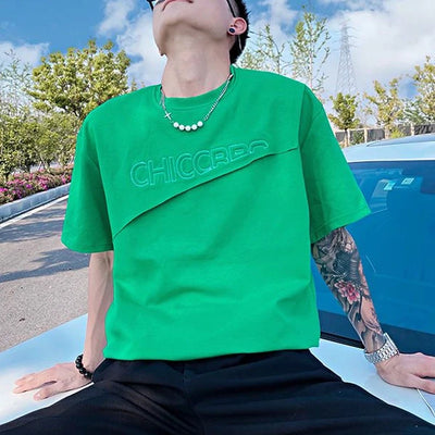 Top T Shirt for Men Man Tee Shirts Green Plain Slim Fit Clothing Streetwear Alphabet Rock Ordinary Katoen Hip Hop Cheap New In S