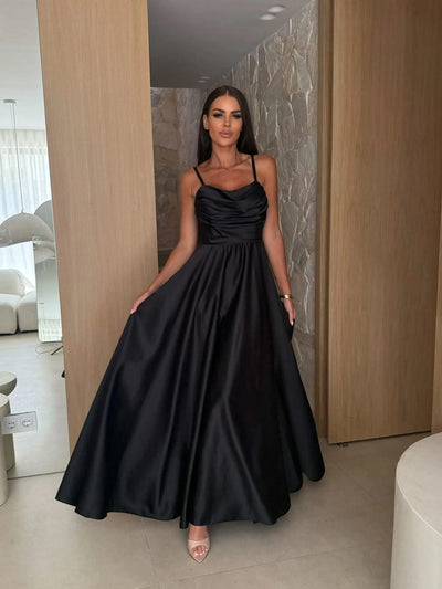2025 Summer Women's Sexy Off Shoulder Solid Color Folded Split Strap Dress