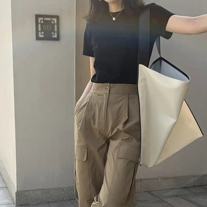 2025 Summer T shirts for Women Men Brown Casual Female Korean Streetwear Tees Unisex Basic Solid Young Cool Oversized Tops