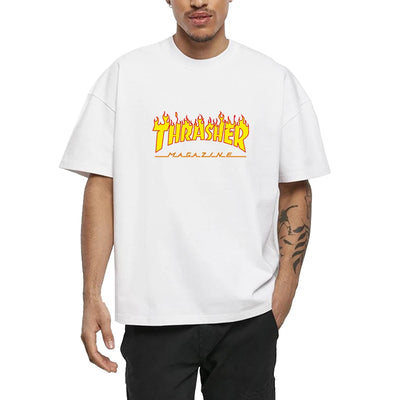 T-shirts for Men Personalized T-Thrashers Y2k Clothing High Quality Summer Tops Vintage Streetwear Short Sleeve Tee White