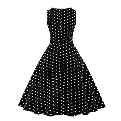 2025 New Women Party Dress Dot Print Sleeveless A Line 50s Evening Gowns Red A-line Tight Waist Prom Banquet Summer Midi Dress - Elanique
