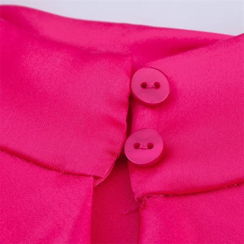 Women's Dress New Summer 2025 Rose Red Silk Satin Textured Sleeveless Midi Dress Asymmetrical Design Elegant temperament