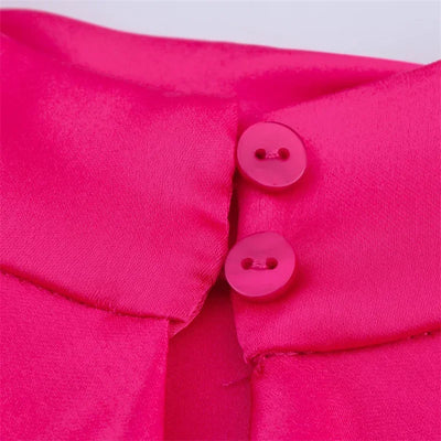 Women's Dress New Summer 2025 Rose Red Silk Satin Textured Sleeveless Midi Dress Asymmetrical Design Elegant temperament