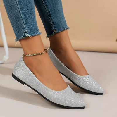 Glittery Slip on Loafers | Breathable Pointed Toe Boat Shoes | Shallow Flats Women Plus Size 43