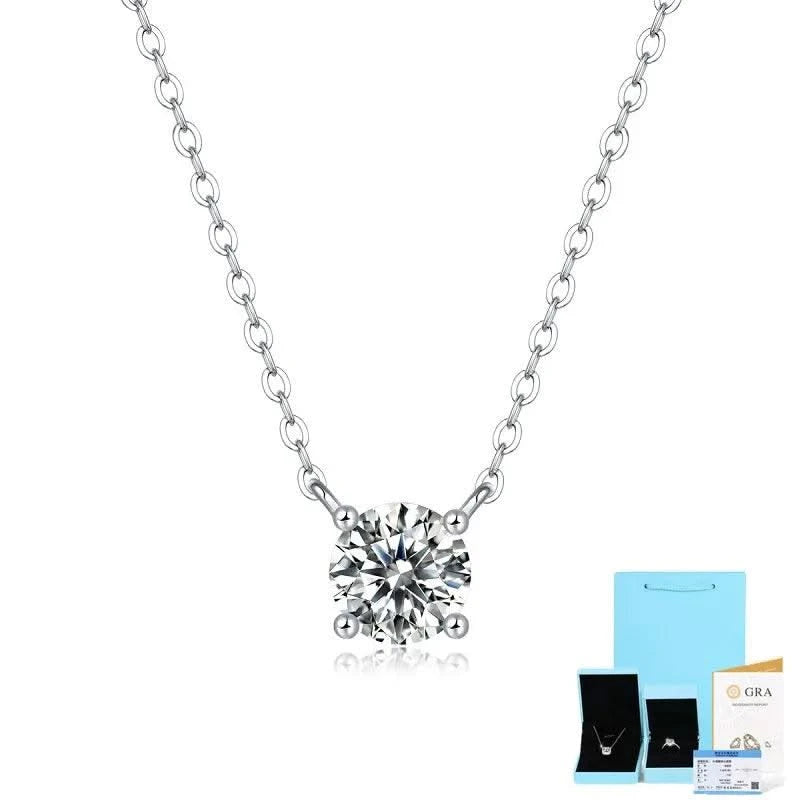 1CT  Moissanite Necklace for Women Color Sparkling Classic Lab Diamond Pendant Sterling Silver 925 GRA