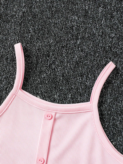 Women's pink knitted dress: slim ribbed fabric, elegant front button design, suitable for spring and summer