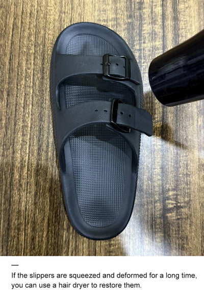 Women's Slippers Fashion Thick Sole Double Buckle Sandals Men Pool Beach Garden Quick Dry Open Toe Indoor Outdoor Shoes