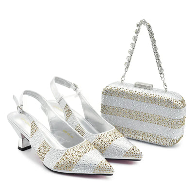 African Shoe and Bags Set for Wedding Women Shoes and Bags To Match Set with Rhinestone Italy Lady Pumps Women Shoes Luxury