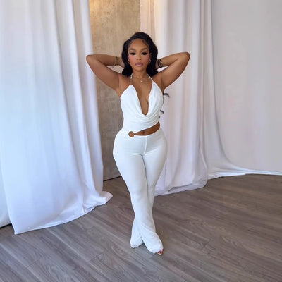 Women Jumpsuits For Summer Autumn Sleeveless Solid Color Bandage Loose Fashion Streetwear Overalls Wide Leg Pants Trousers 2025