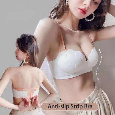 Women Wireless Bra Sculpting Cup Bra Strapless Push Up Bra with Anti-slip Strip Detachable Straps for Women No Steel Ring Solid