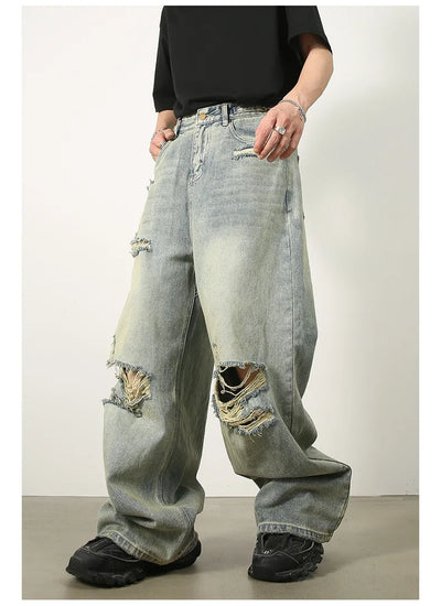 Loose Ripped Jeans Men Blue Baggy jeans For Men High End Wide Leg Pants Soft Denim Jeans Summer Streetwear Fashion Mens Trousers