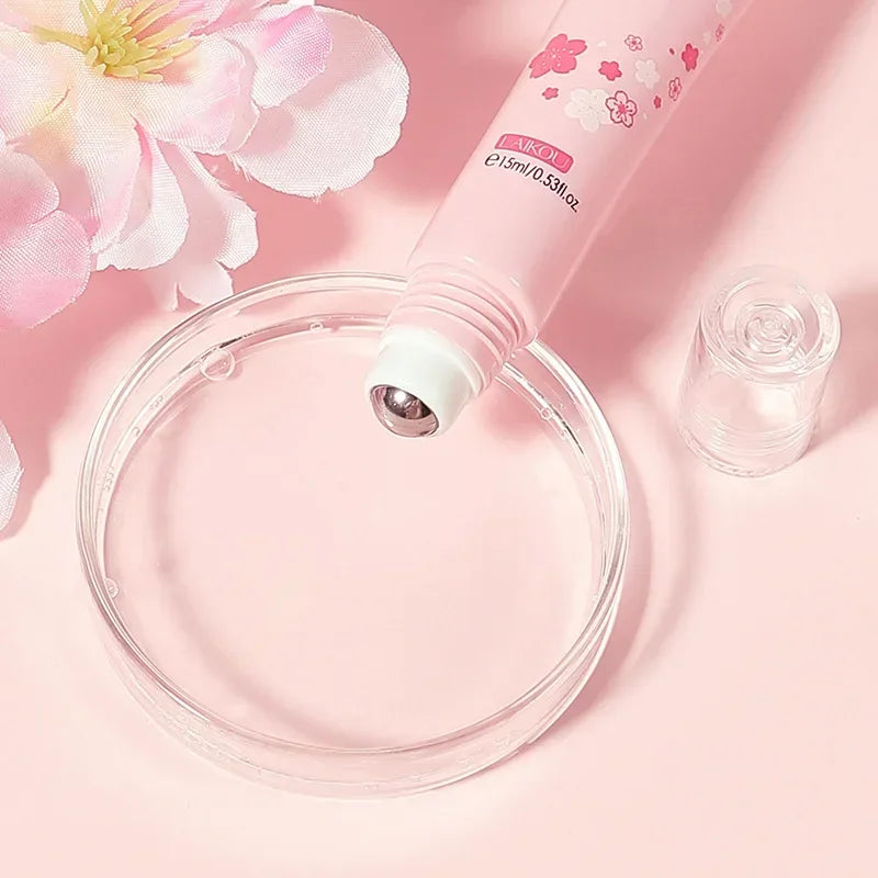 LAIKOU Sakura Eye Serum Eye Roller Massage Hyaluronic Acid Skin Care Eye Bags Cream Moisturizing Dark Circles 15ml