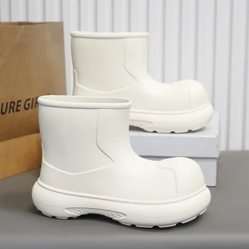 The Mid-top of The Women's Rain Boots Is Available in Solid Multi-color Options Including Waterproof and Anti-slip Flat Shoes