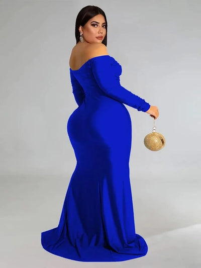 Wmstar Plus Size Party Dresses for Women Off Shoulder V Neck Slip Hem Elegant Full Length Maxi Dress Wholesale Dropshipping 2022