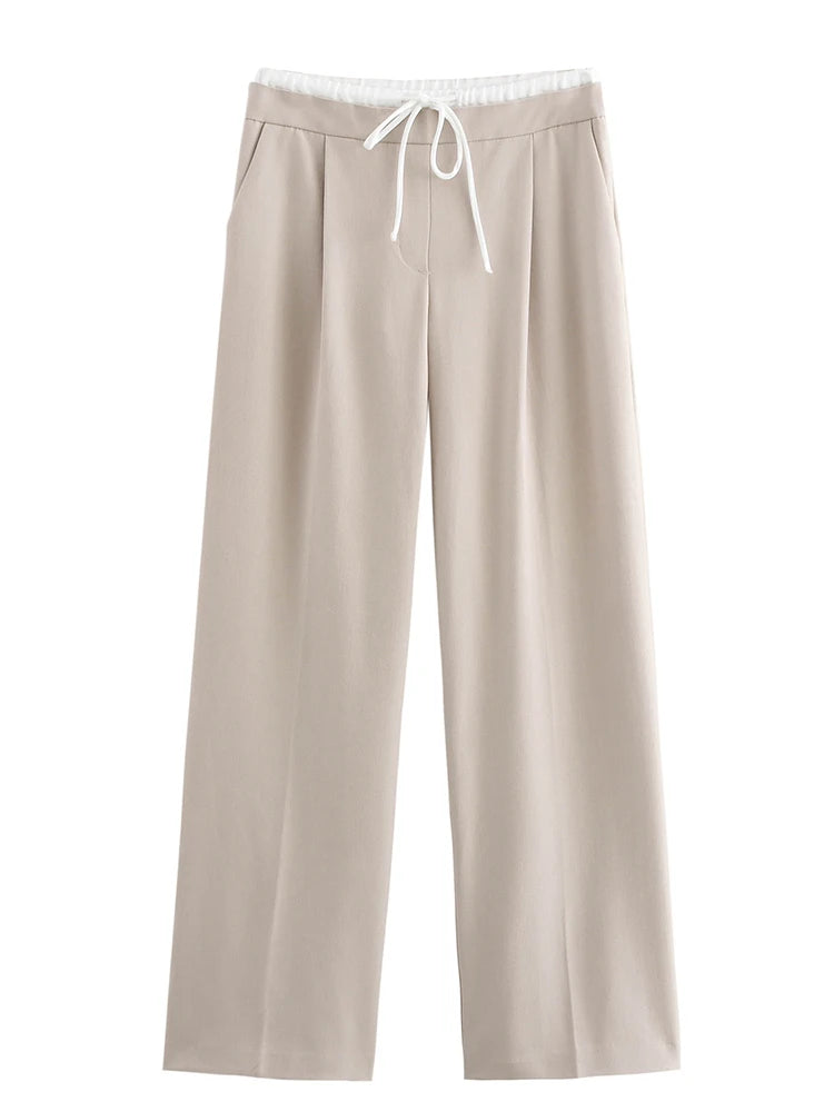 Wide Leg Pants For Women Straight Autumn Coffee Tie Up Casual Trousers Women Gray Loose Pants Ladies Black Trousers Office