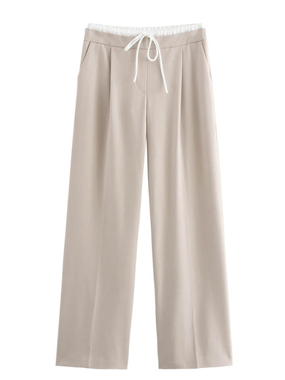 Wide Leg Pants For Women Straight Autumn Coffee Tie Up Casual Trousers Women Gray Loose Pants Ladies Black Trousers Office