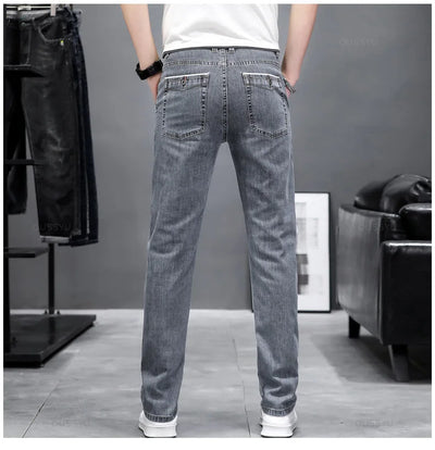 Summer Stretch Skinny Jeans Men Fashion Casual Slim Fit Denim Designer Elastic Pants Grey Brand Trousers Male Large size 38 40