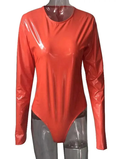 Wet Look PVC Catsuit Shiny PU Leather Long Sleeve Bodysuit Swimsuit Tights Body Teddies Sexy Clubwear Leotard Unitard Shirt Tops