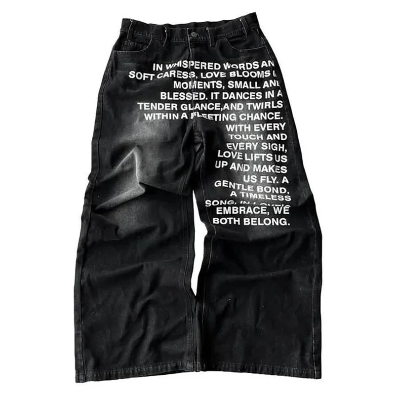 Y2K men Jeans gothic American Pattern letter jeans vintage Casual men women Harajuku Fashion streetwear Hip Hop wide leg jeans