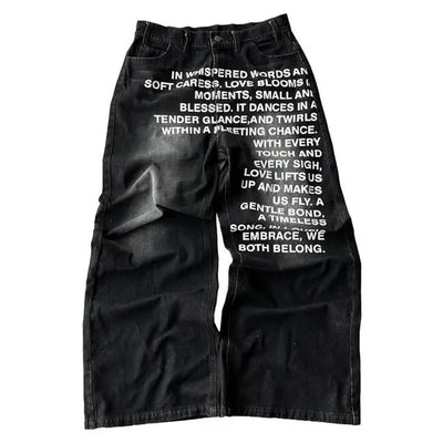 Y2K men Jeans gothic American Pattern letter jeans vintage Casual men women Harajuku Fashion streetwear Hip Hop wide leg jeans
