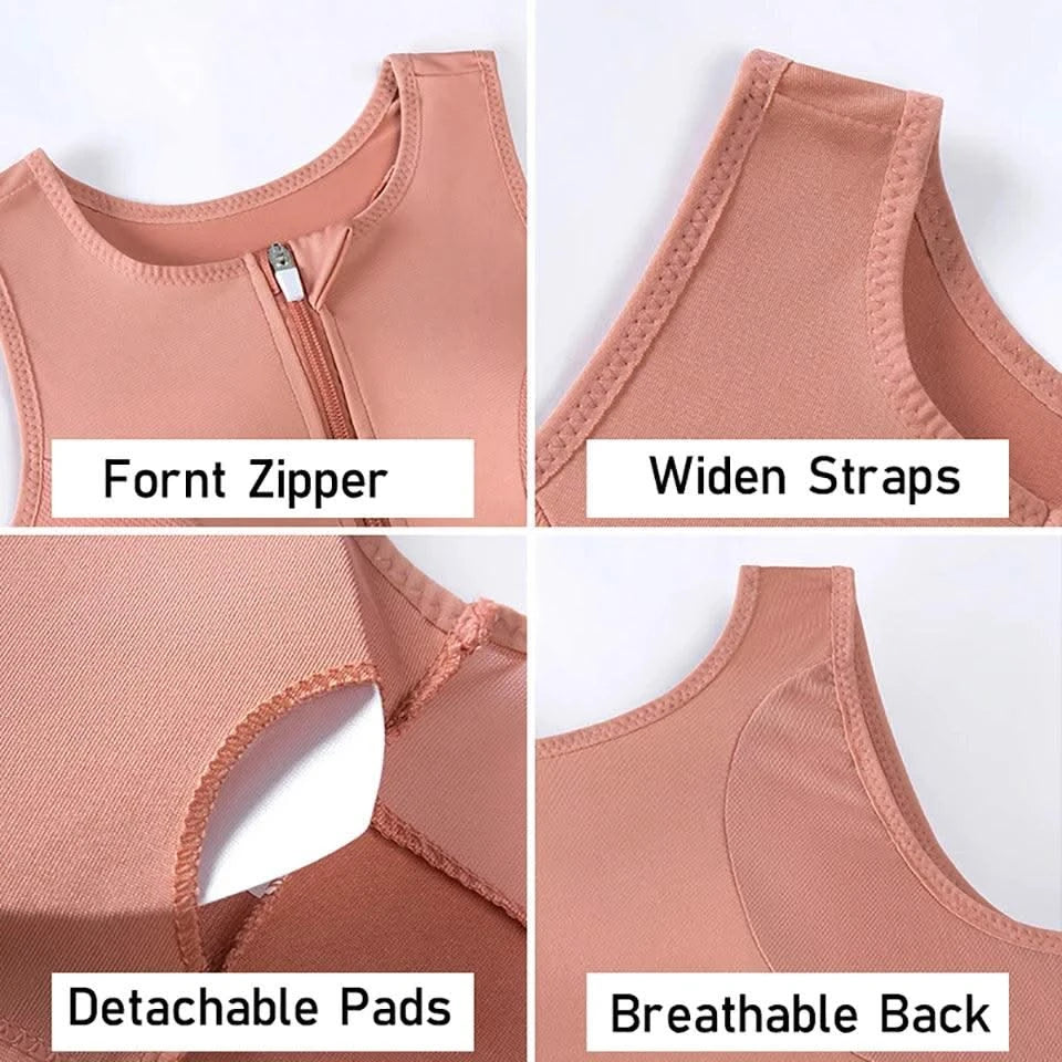 Plus Size Sports Bra for Women High-Strength Shock-Absorbing Gathering Top Running Zipper No Steel Bracket Underwear Yoga Vest